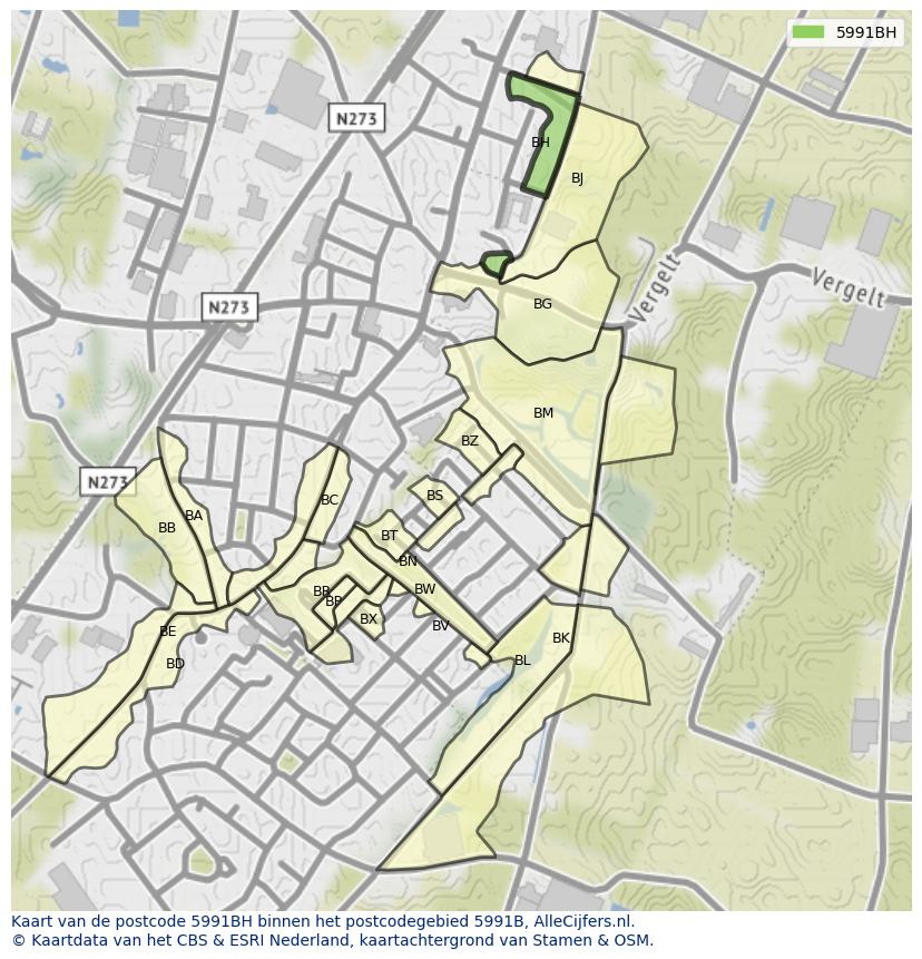 Afbeelding van het postcodegebied 5991 BH op de kaart.