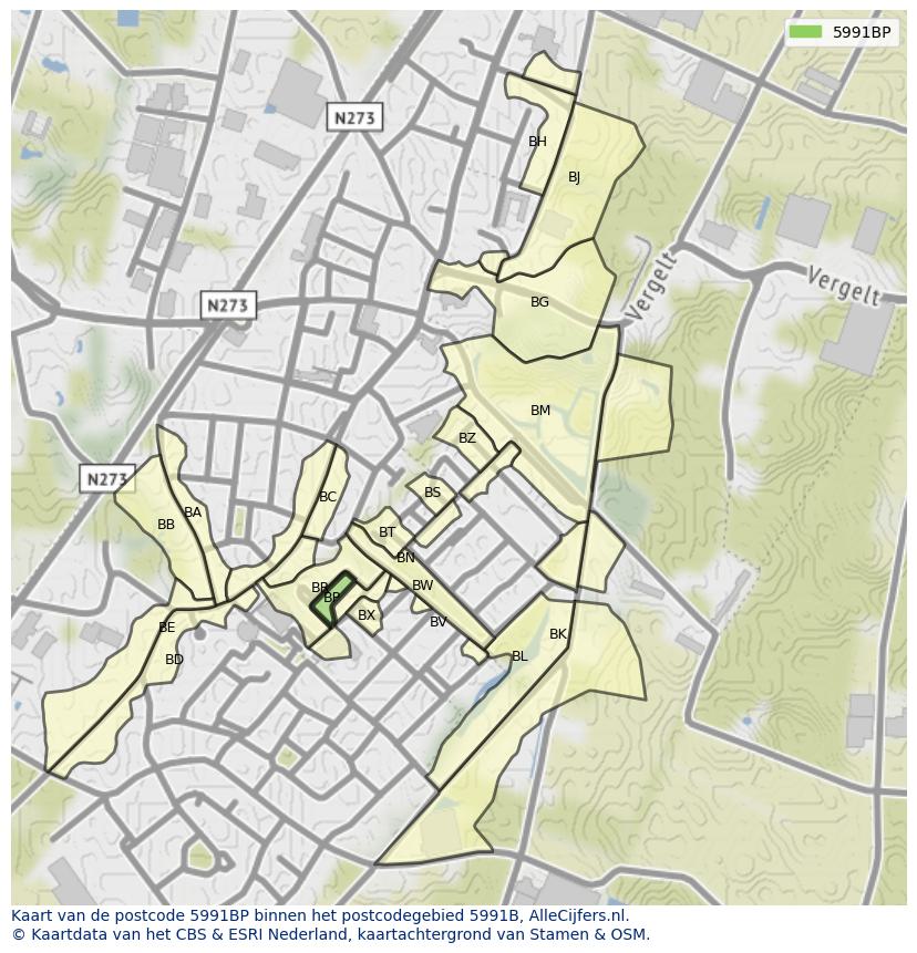 Afbeelding van het postcodegebied 5991 BP op de kaart.