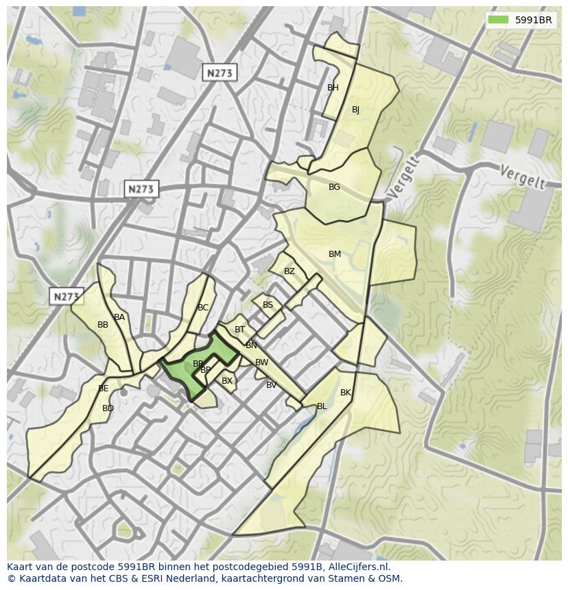 Afbeelding van het postcodegebied 5991 BR op de kaart.