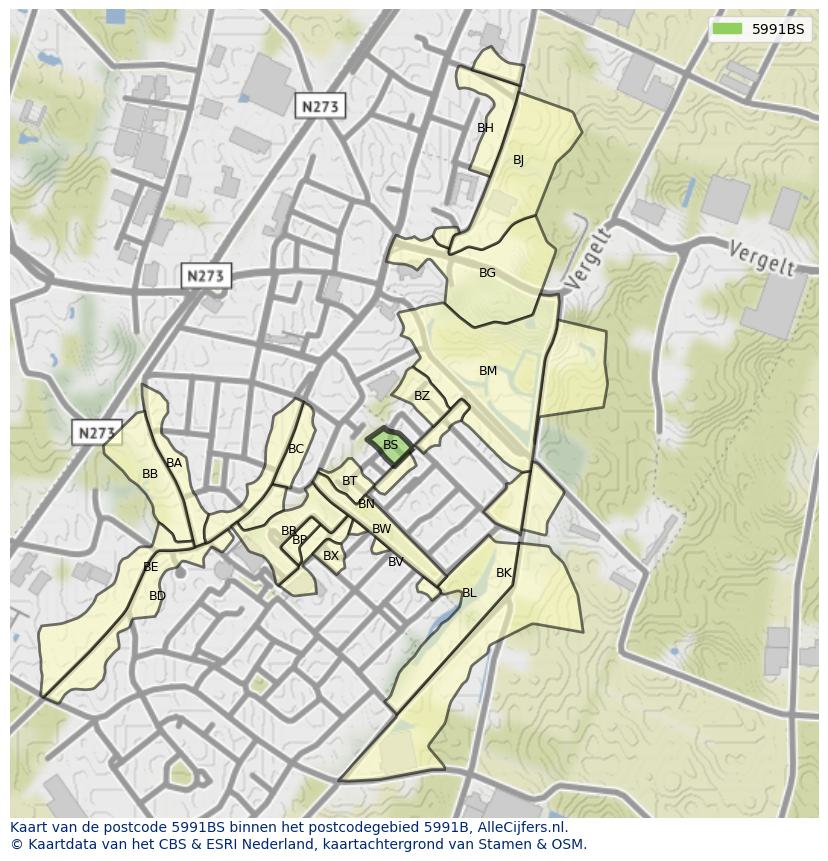 Afbeelding van het postcodegebied 5991 BS op de kaart.