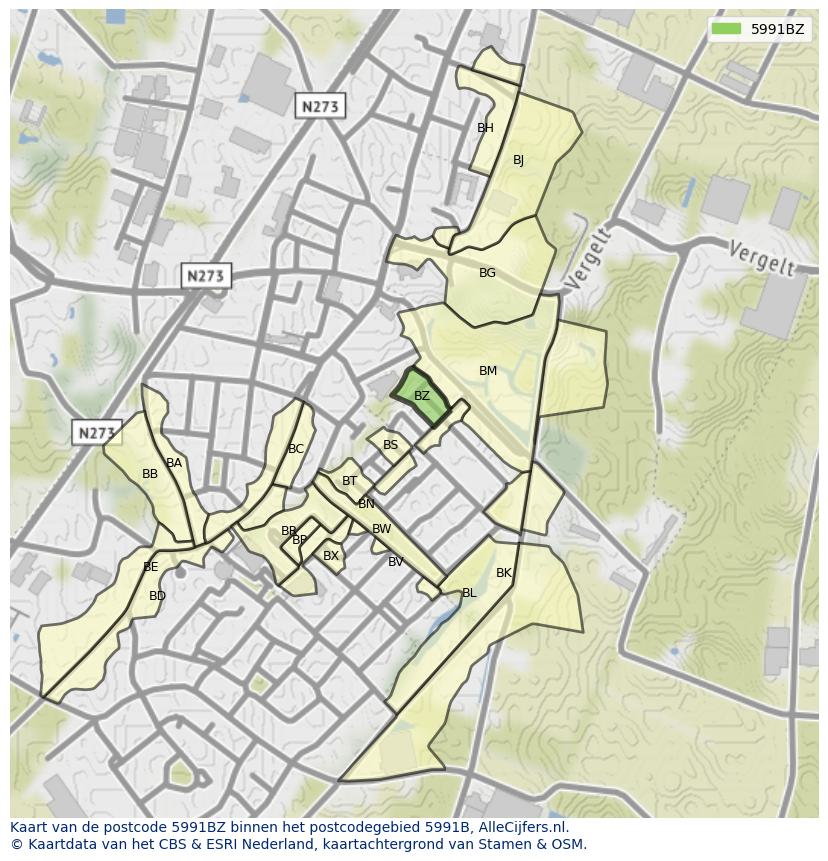 Afbeelding van het postcodegebied 5991 BZ op de kaart.