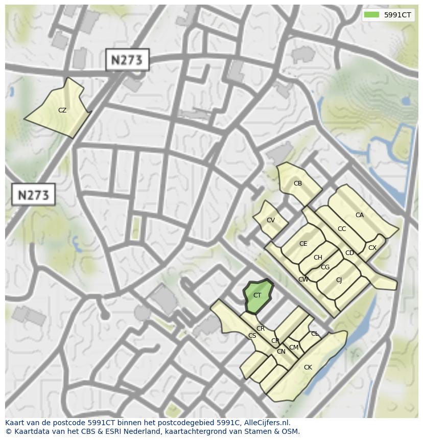 Afbeelding van het postcodegebied 5991 CT op de kaart.