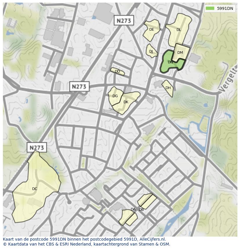 Afbeelding van het postcodegebied 5991 DN op de kaart.