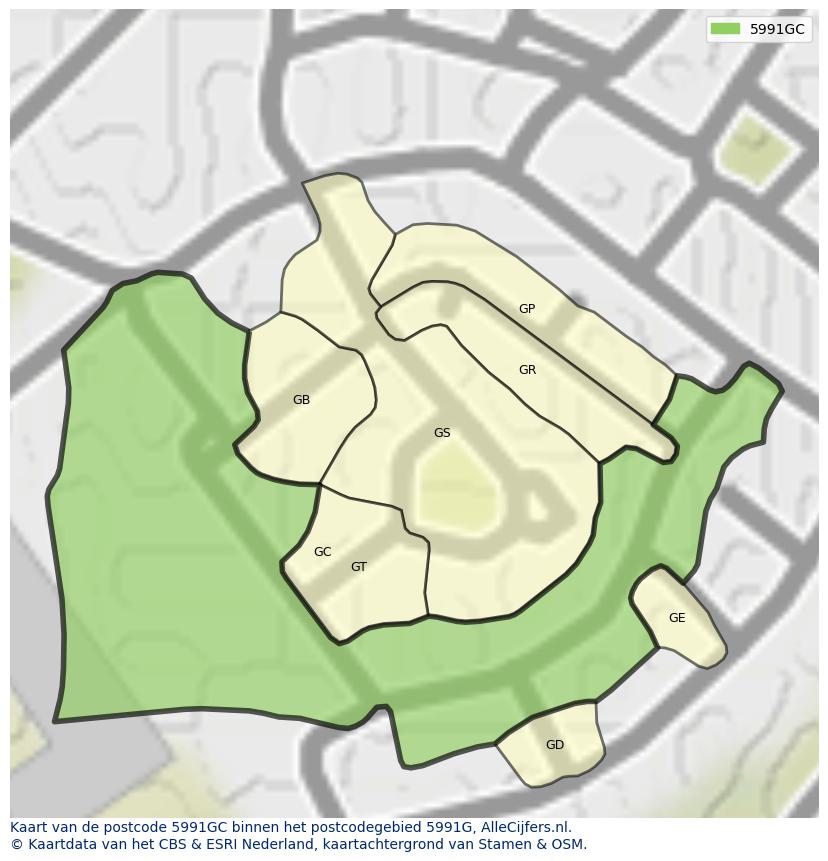 Afbeelding van het postcodegebied 5991 GC op de kaart.