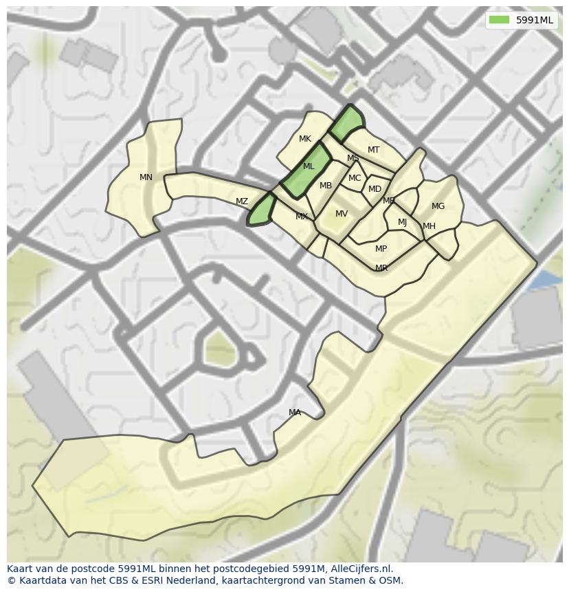 Afbeelding van het postcodegebied 5991 ML op de kaart.