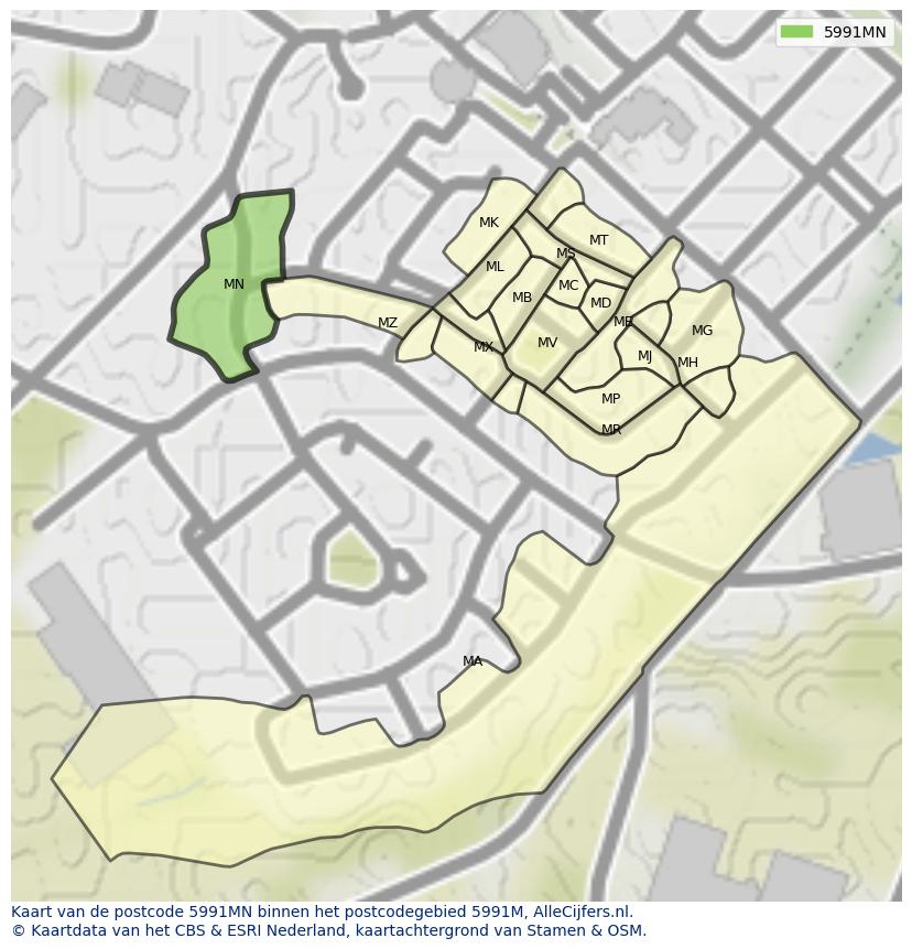 Afbeelding van het postcodegebied 5991 MN op de kaart.
