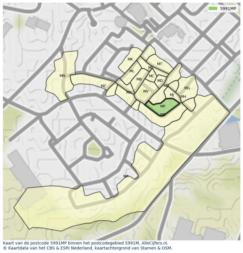 Afbeelding van het postcodegebied 5991 MP op de kaart.