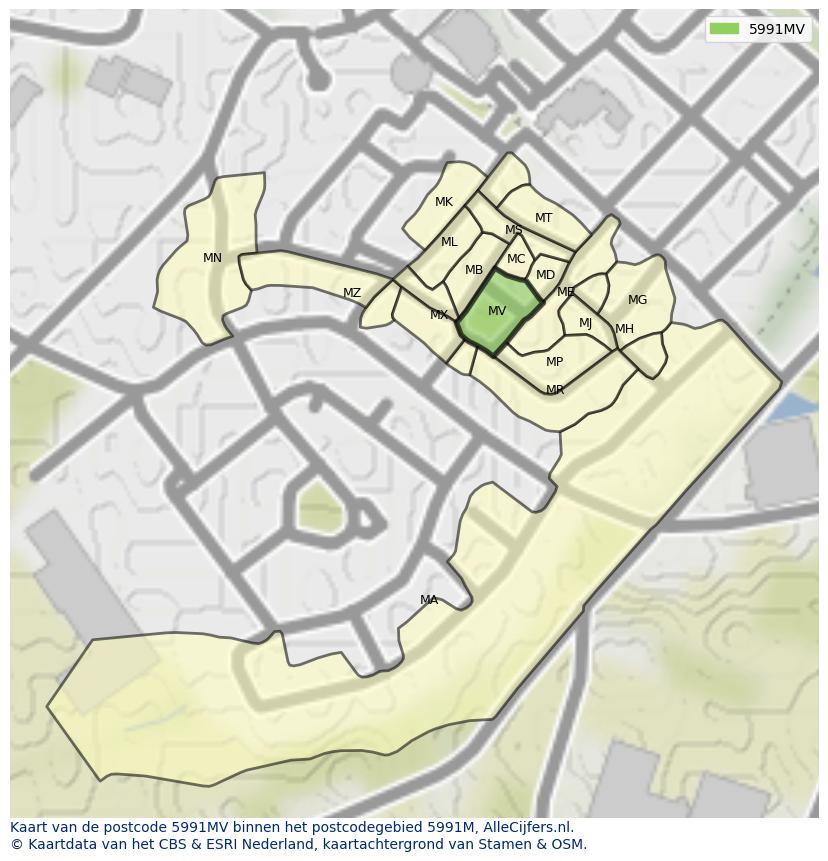 Afbeelding van het postcodegebied 5991 MV op de kaart.
