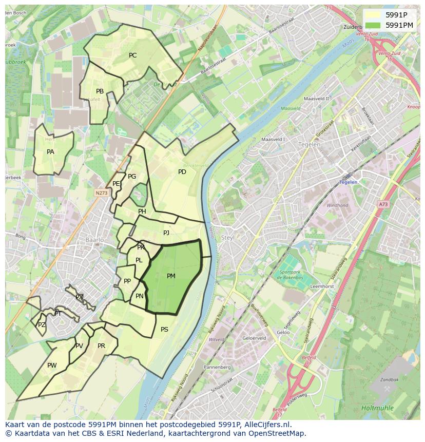 Afbeelding van het postcodegebied 5991 PM op de kaart.