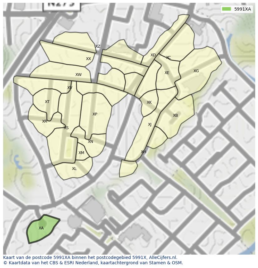 Afbeelding van het postcodegebied 5991 XA op de kaart.