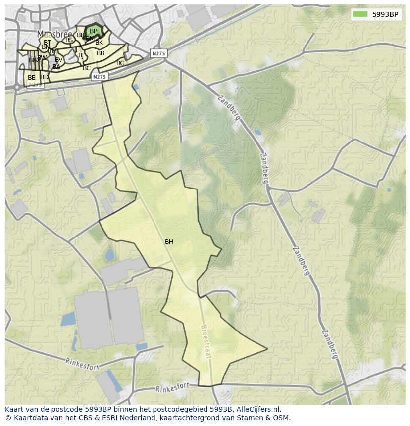 Afbeelding van het postcodegebied 5993 BP op de kaart.