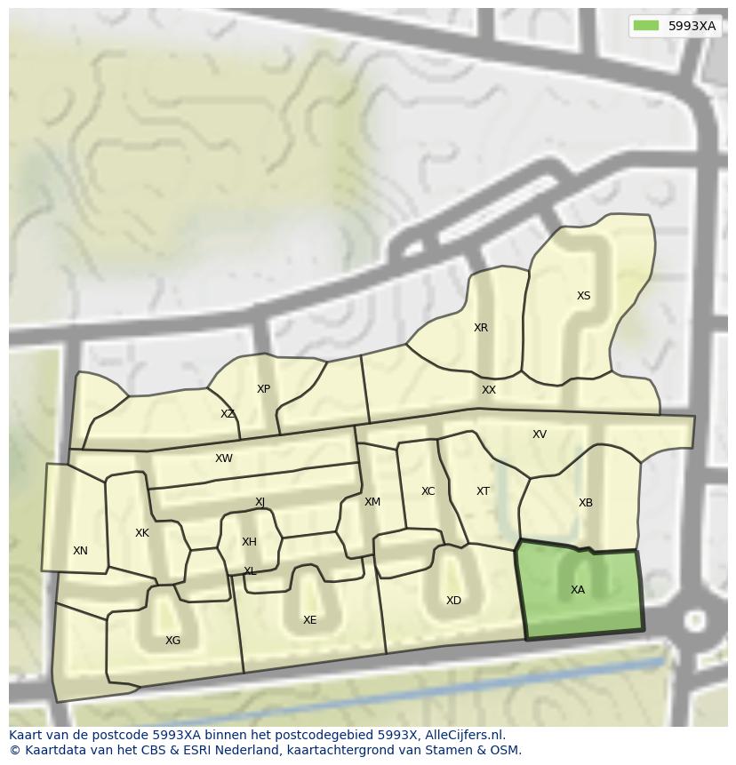 Afbeelding van het postcodegebied 5993 XA op de kaart.