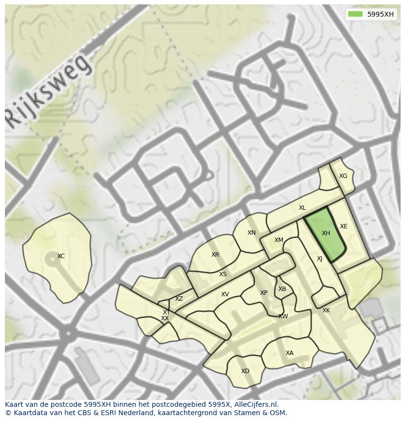 Afbeelding van het postcodegebied 5995 XH op de kaart.