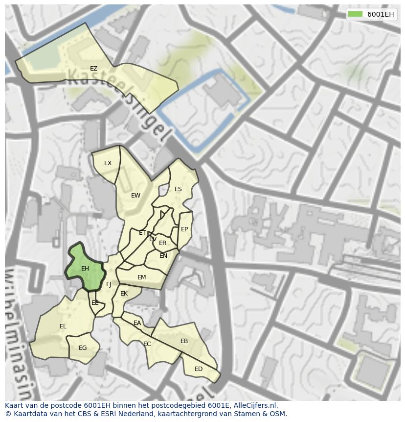 Afbeelding van het postcodegebied 6001 EH op de kaart.