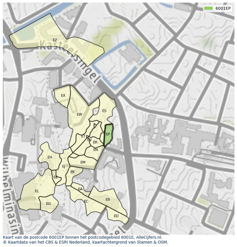 Afbeelding van het postcodegebied 6001 EP op de kaart.