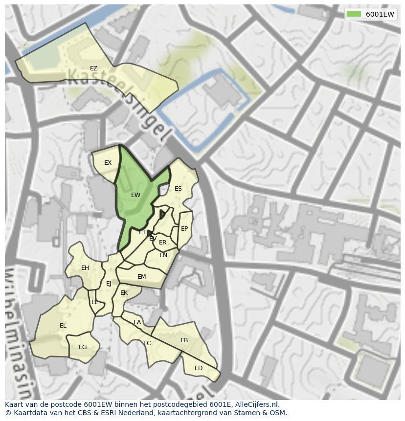 Afbeelding van het postcodegebied 6001 EW op de kaart.