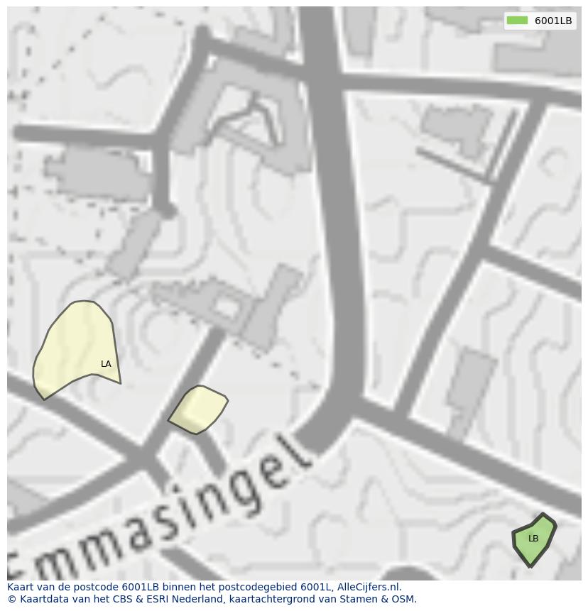 Afbeelding van het postcodegebied 6001 LB op de kaart.