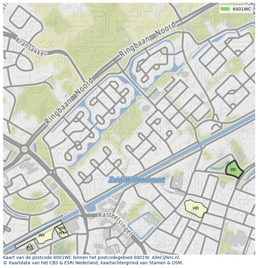 Afbeelding van het postcodegebied 6001 WC op de kaart.