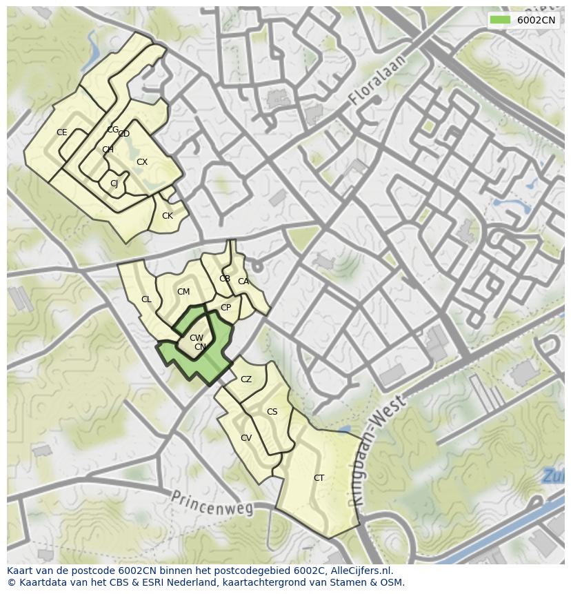 Afbeelding van het postcodegebied 6002 CN op de kaart.