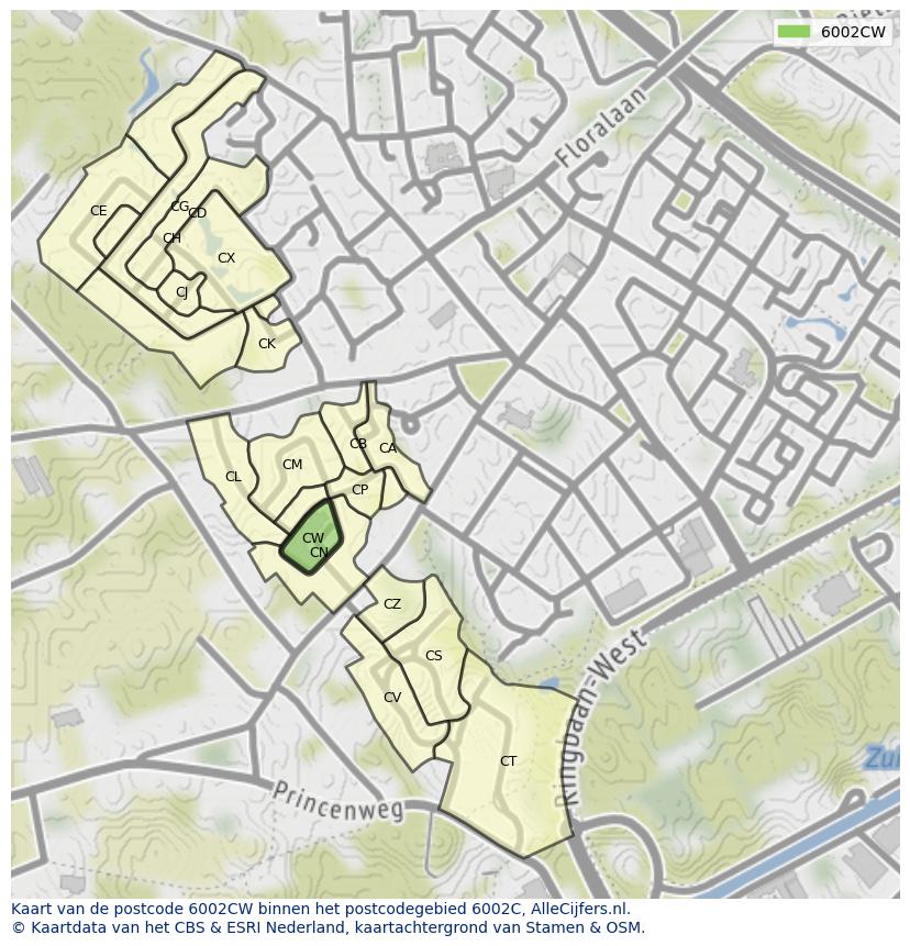 Afbeelding van het postcodegebied 6002 CW op de kaart.
