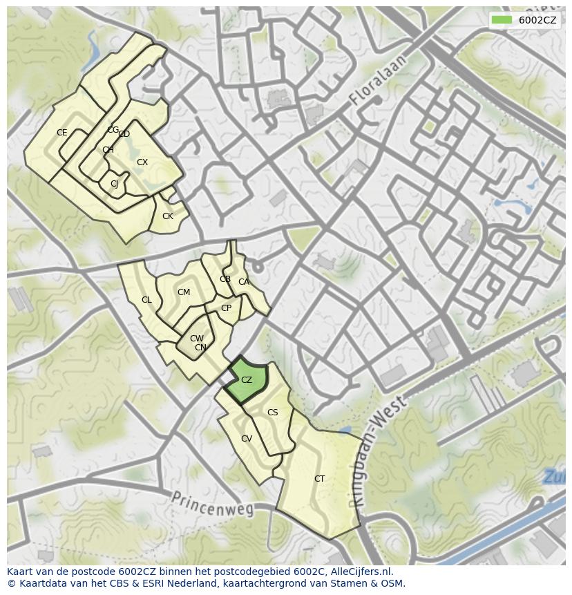 Afbeelding van het postcodegebied 6002 CZ op de kaart.