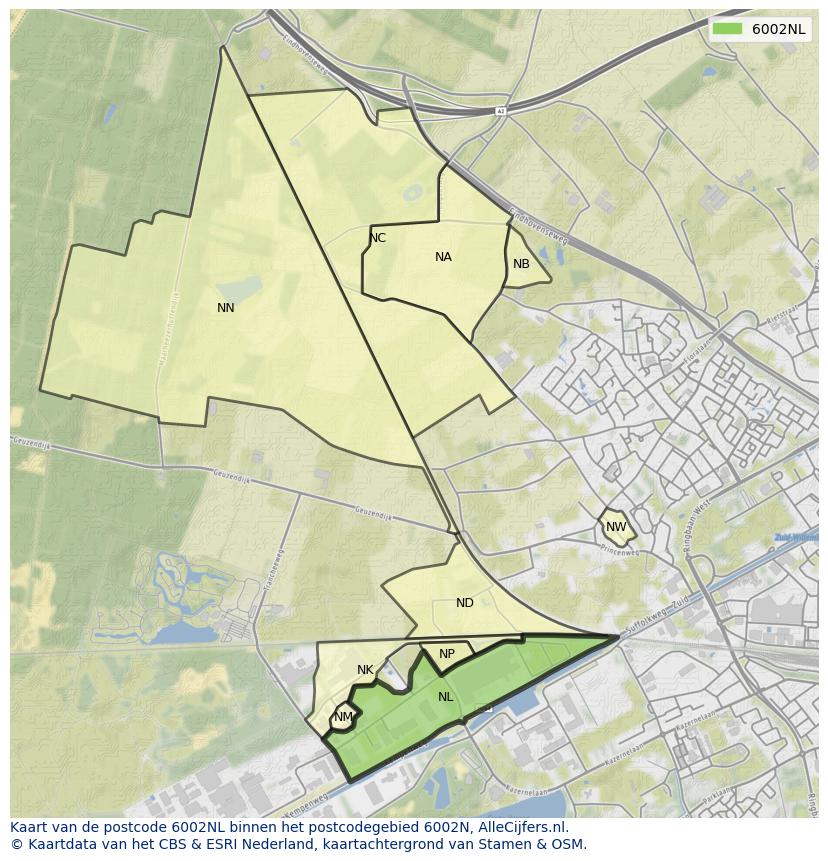 Afbeelding van het postcodegebied 6002 NL op de kaart.