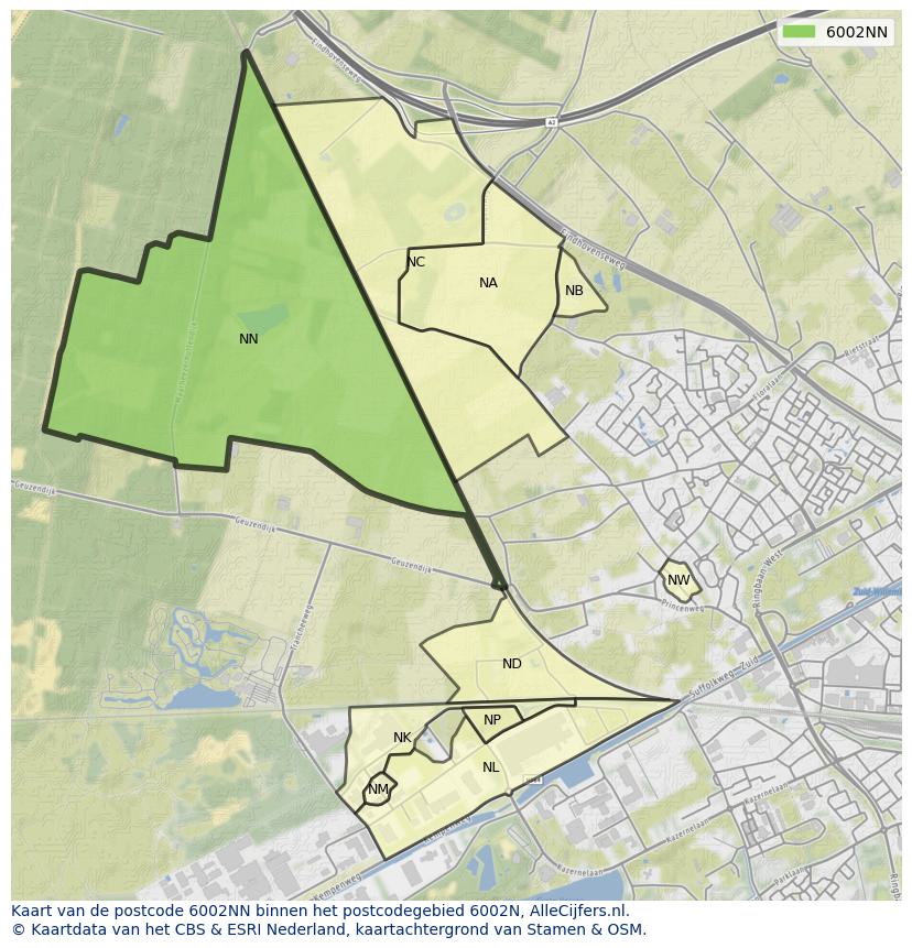 Afbeelding van het postcodegebied 6002 NN op de kaart.