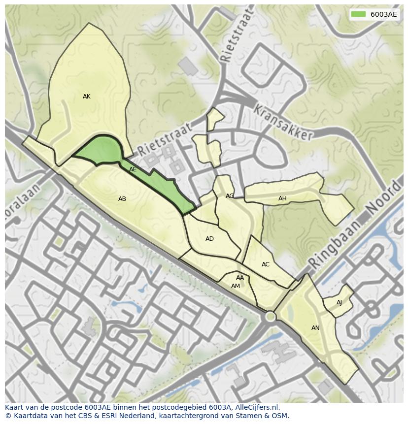Afbeelding van het postcodegebied 6003 AE op de kaart.