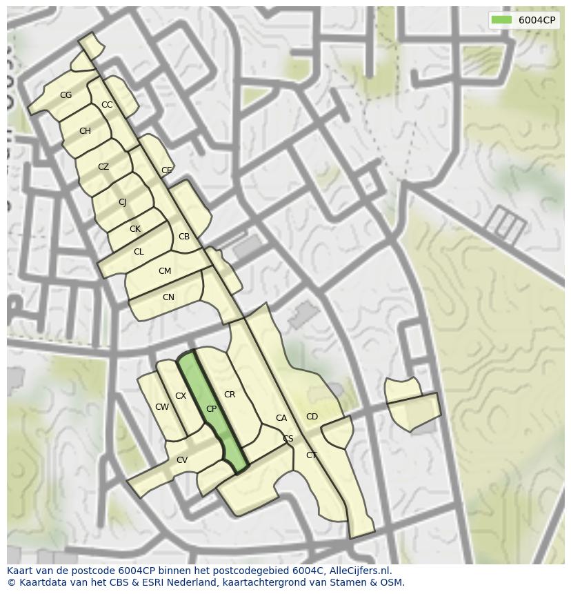 Afbeelding van het postcodegebied 6004 CP op de kaart.