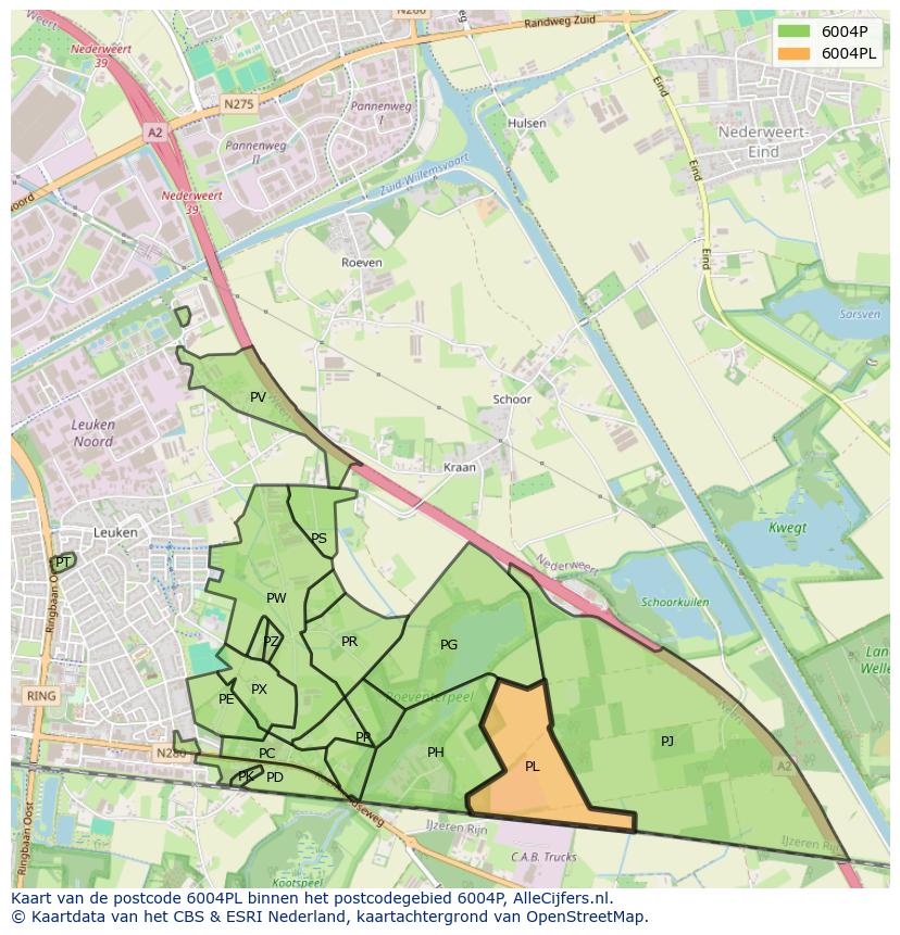 Afbeelding van het postcodegebied 6004 PL op de kaart.