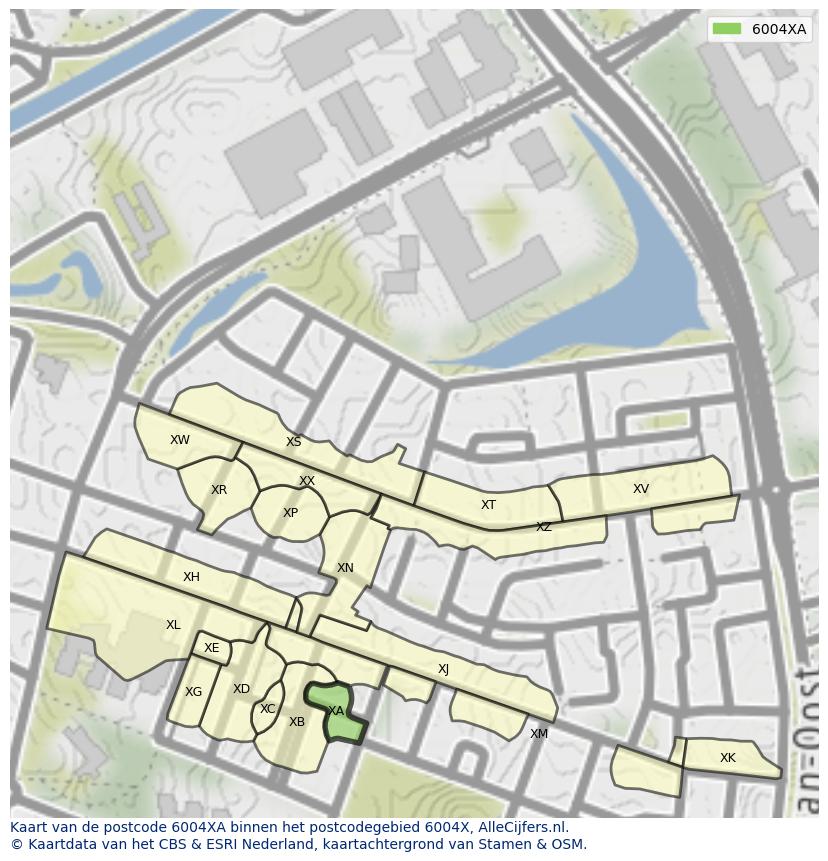 Afbeelding van het postcodegebied 6004 XA op de kaart.