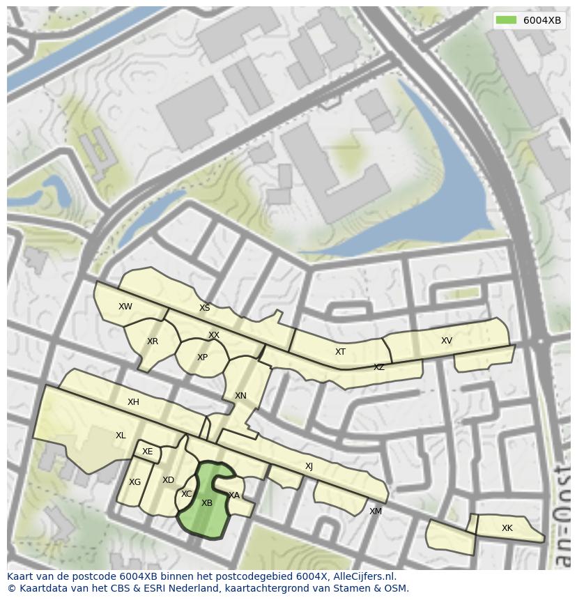 Afbeelding van het postcodegebied 6004 XB op de kaart.