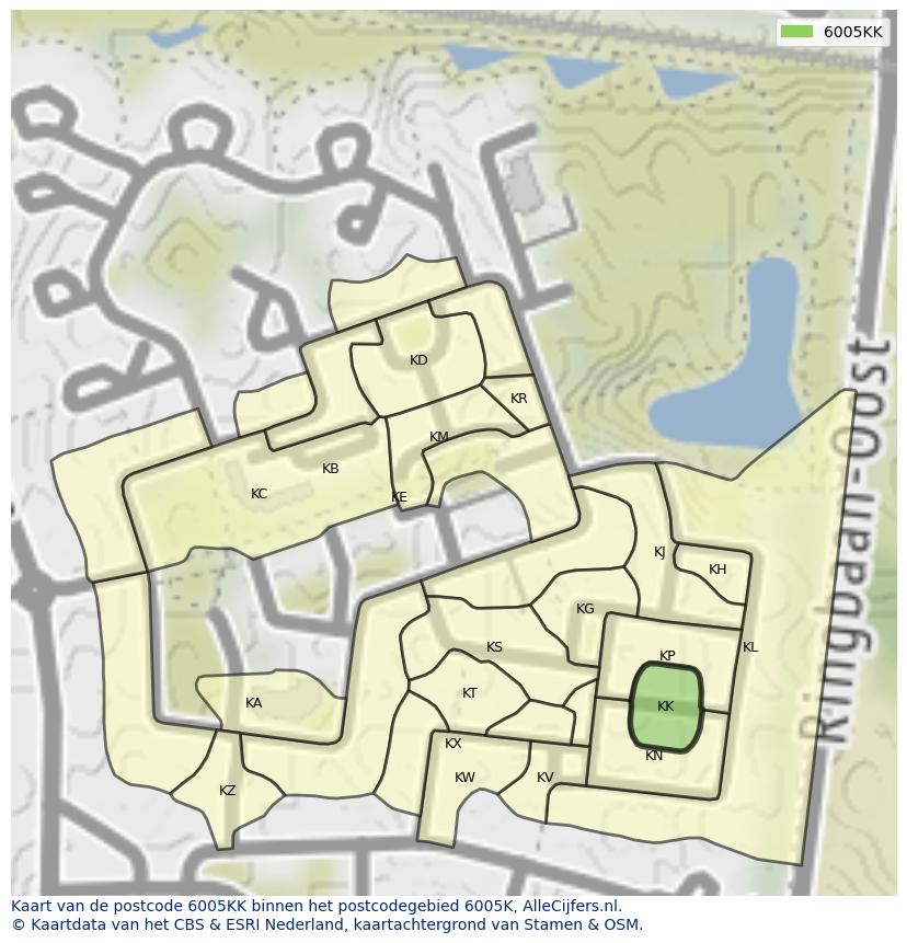 Afbeelding van het postcodegebied 6005 KK op de kaart.