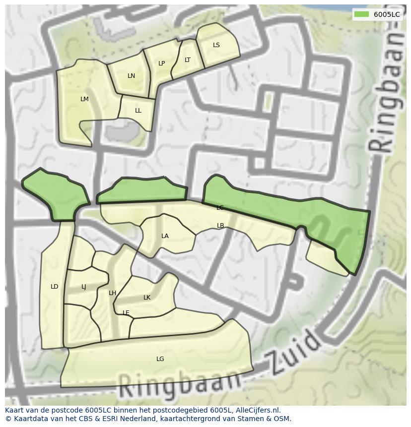 Afbeelding van het postcodegebied 6005 LC op de kaart.