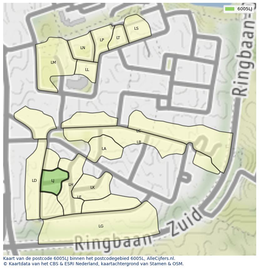 Afbeelding van het postcodegebied 6005 LJ op de kaart.