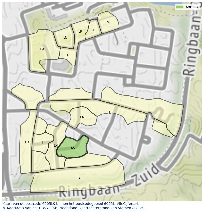 Afbeelding van het postcodegebied 6005 LK op de kaart.
