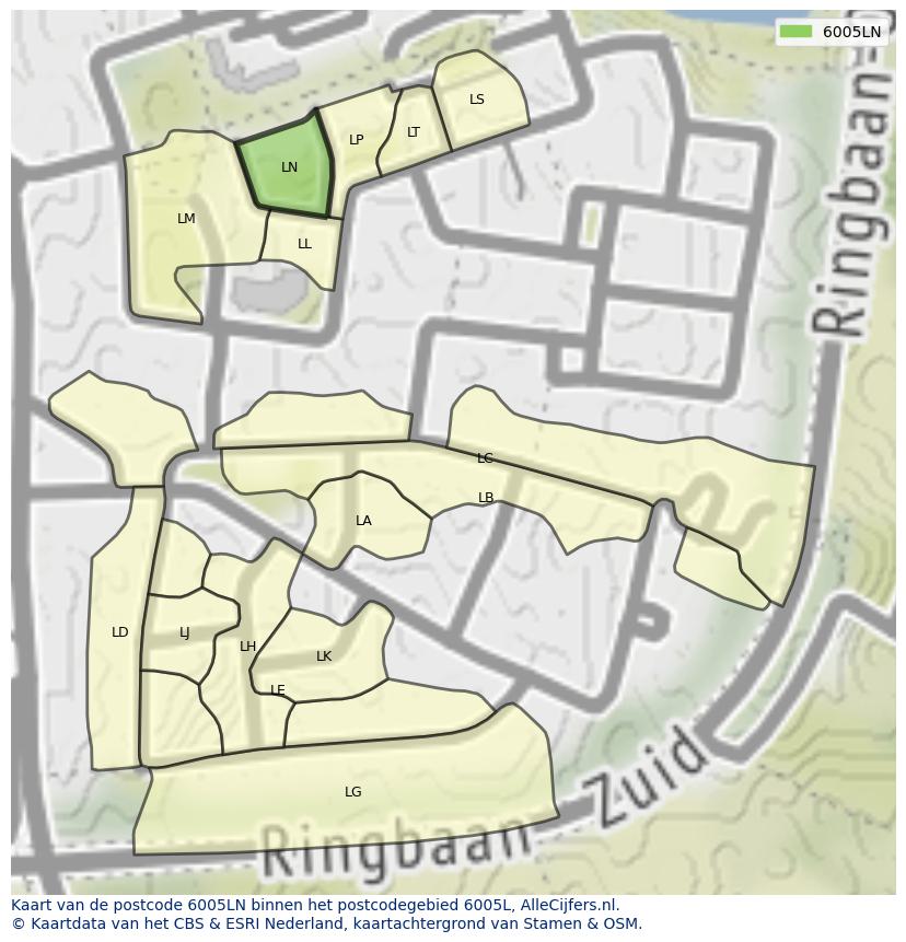 Afbeelding van het postcodegebied 6005 LN op de kaart.