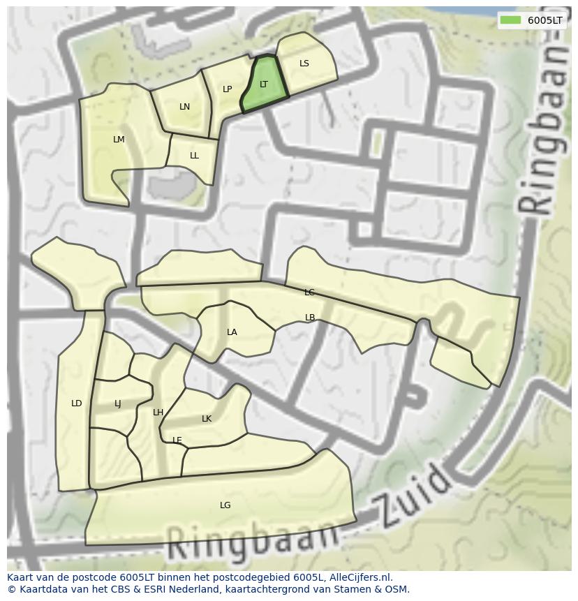 Afbeelding van het postcodegebied 6005 LT op de kaart.