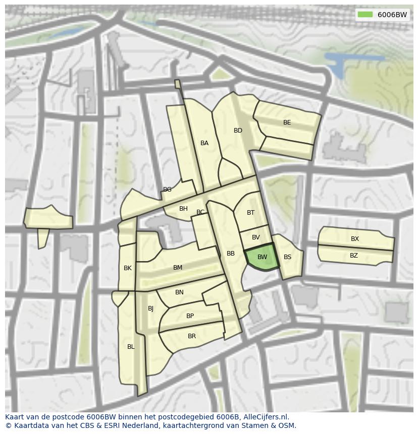 Afbeelding van het postcodegebied 6006 BW op de kaart.