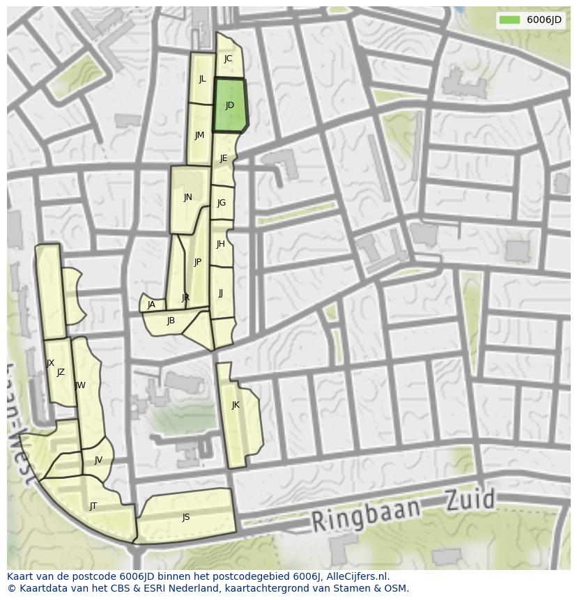 Afbeelding van het postcodegebied 6006 JD op de kaart.