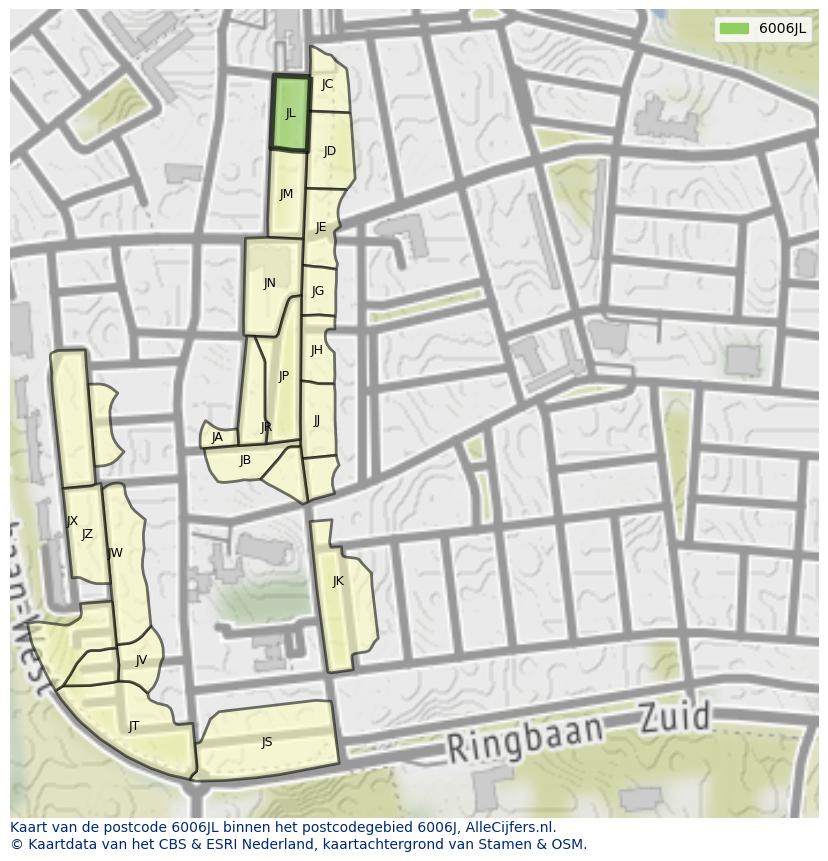 Afbeelding van het postcodegebied 6006 JL op de kaart.
