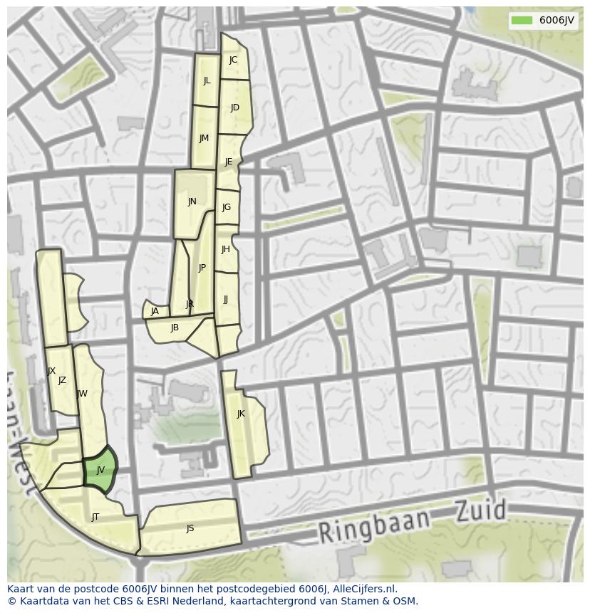 Afbeelding van het postcodegebied 6006 JV op de kaart.
