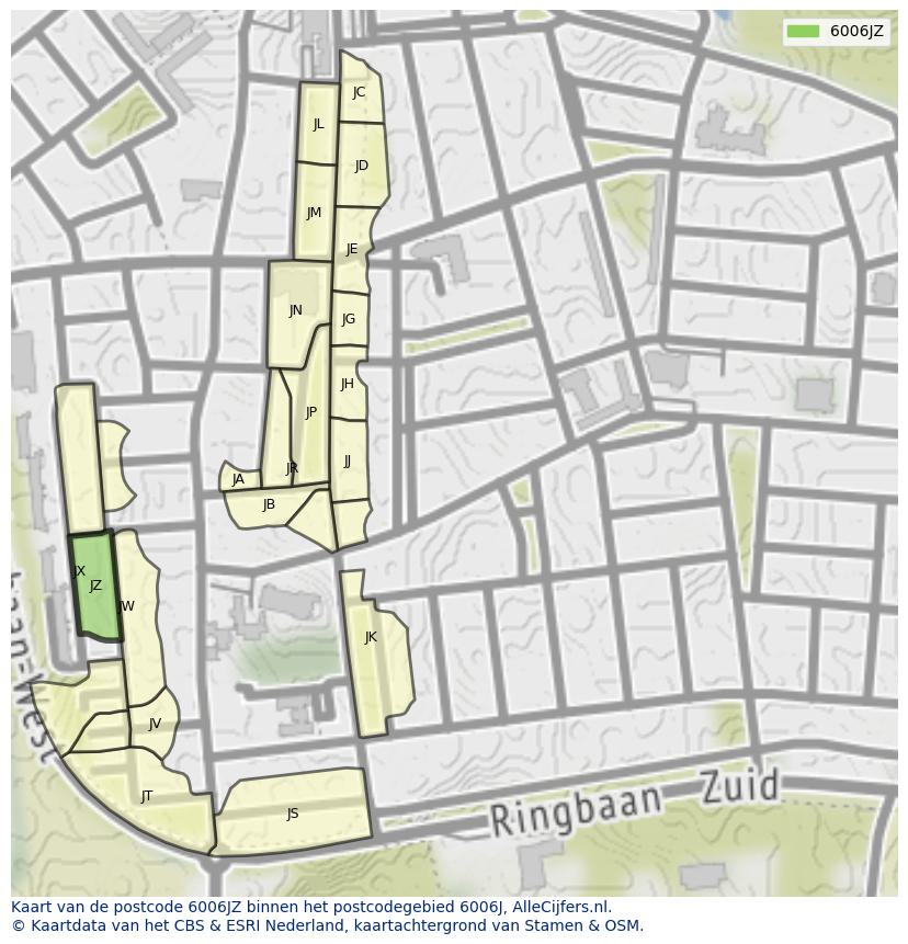 Afbeelding van het postcodegebied 6006 JZ op de kaart.