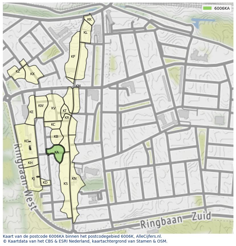 Afbeelding van het postcodegebied 6006 KA op de kaart.