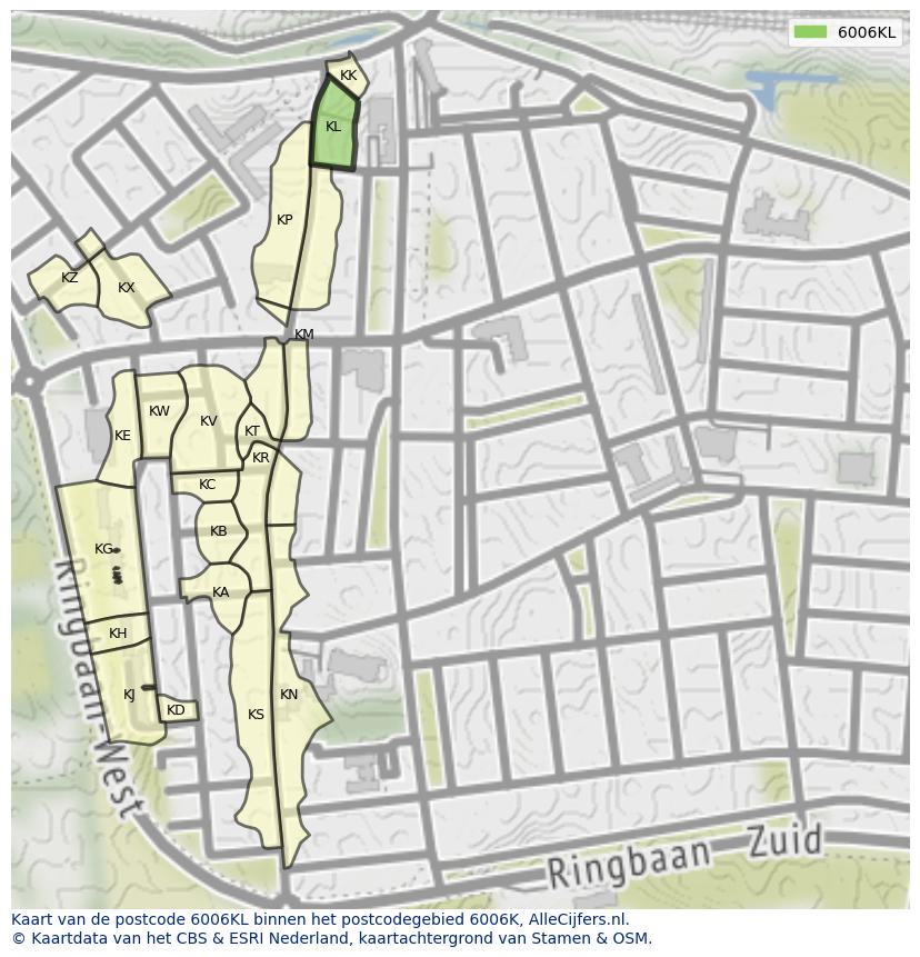 Afbeelding van het postcodegebied 6006 KL op de kaart.