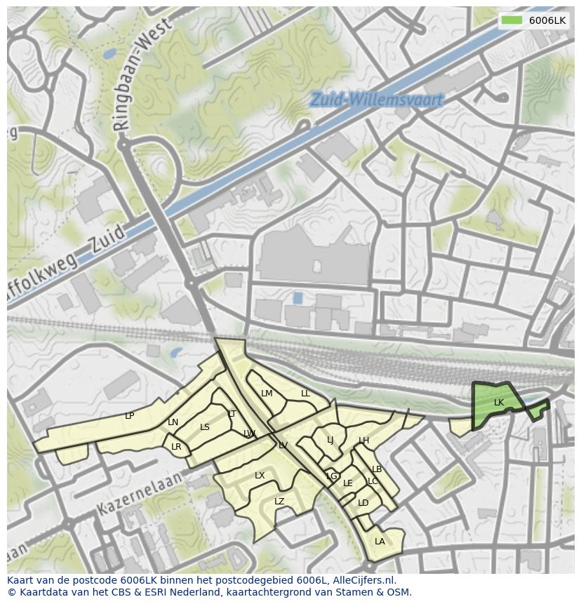 Afbeelding van het postcodegebied 6006 LK op de kaart.