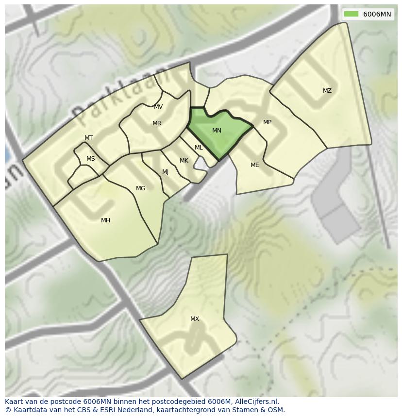 Afbeelding van het postcodegebied 6006 MN op de kaart.