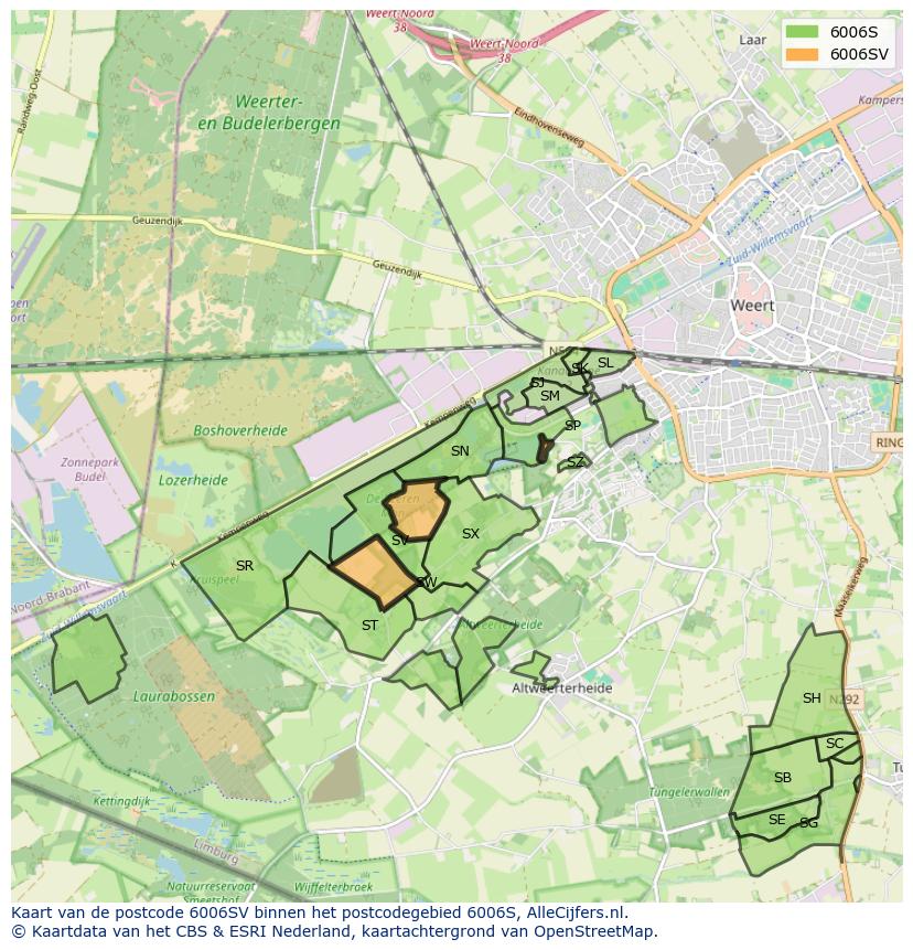 Afbeelding van het postcodegebied 6006 SV op de kaart.