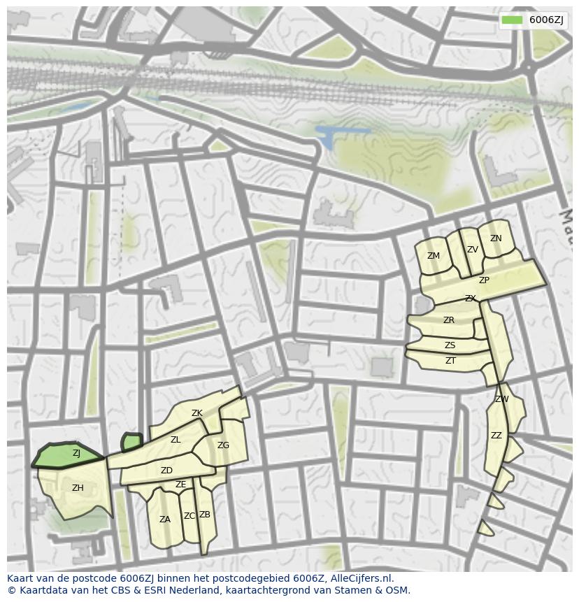 Afbeelding van het postcodegebied 6006 ZJ op de kaart.