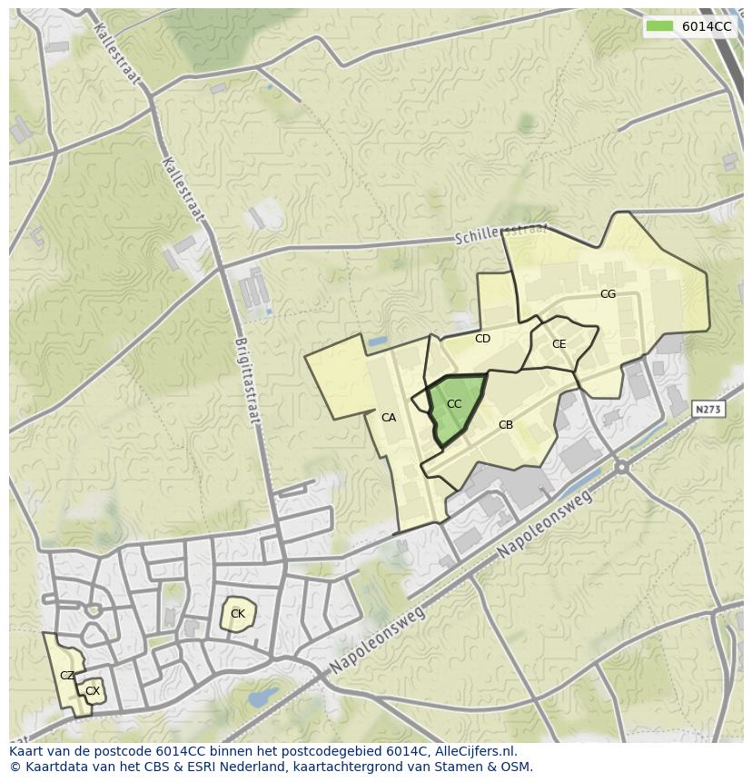 Afbeelding van het postcodegebied 6014 CC op de kaart.
